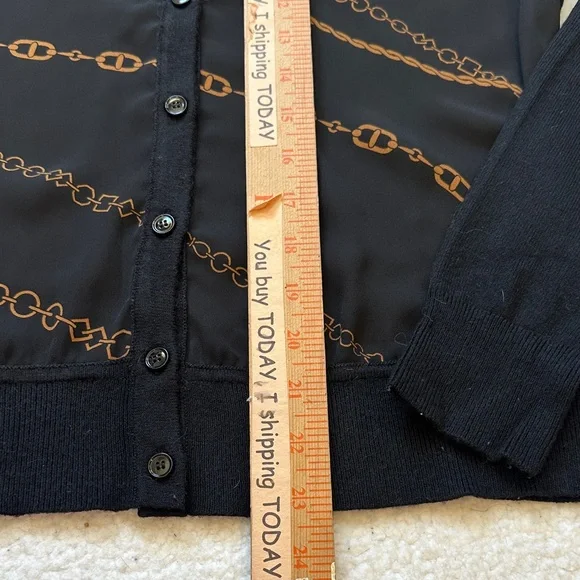 Ann Taylor Black Cardigan with Gold Chain Design - Picture 4 of 7